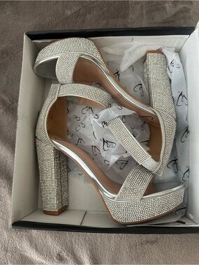 Windsor Silver Crystal Block Heel Sandals